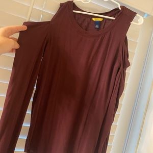 Maroon Cold Shoulder Thin Long Sleeve